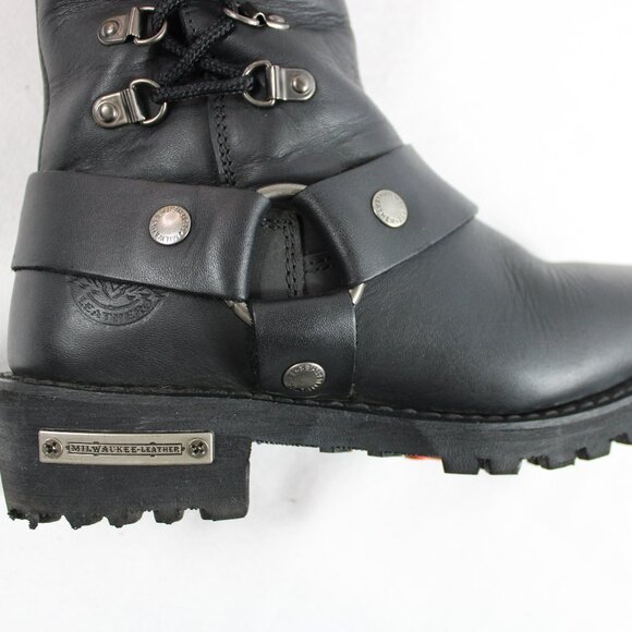 Milwaukee Leather Classic Harness Side Lacing Detail 14” Tall Boot Size 6.5 - Picture 7 of 11